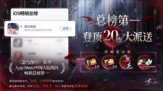 银翼安魂地活动上线 恋与深空登顶苹果大陆地区畅销榜
